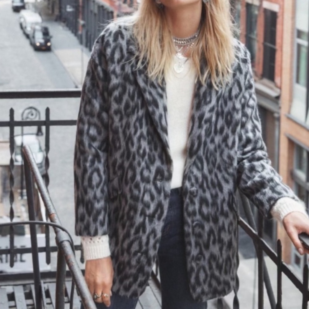 Sezane Alicia Faux Fur Leopard Cheetah Print Coat 42 (10)